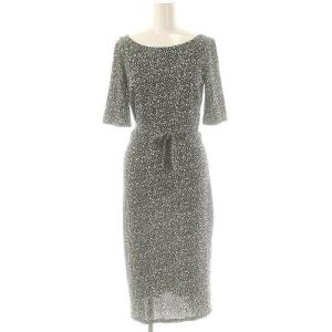 総柄 半袖 ワンピース ひざ丈 1 ブラック /DF OS