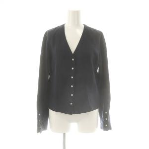 プレッション リネン 長袖 シャツ Vネック 36 紺 ネイビー /AT OS