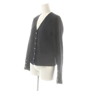 agnes b. プレッション リネン 長袖 シャツ Vネック 36 紺 ネイビー /AT OS