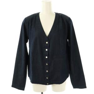 23SS ロゴボタン 薄手 デニムジャケット ノーカラー コットン 36 紺 /NR OS