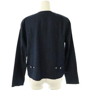 agnes b. 23SS ロゴボタン 薄手 デニムジャケット ノーカラー コットン 36 紺 /NR OS