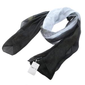 タグ付き ストール 転写 絹 シルク 黒 ブラック /JS