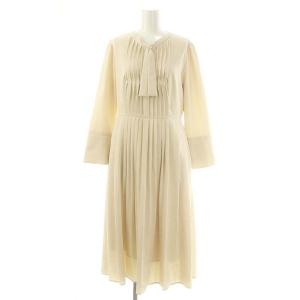 25SS ボウタイプリーツワンピース ロング 長袖 38 ライトベージュ /DO OS SH