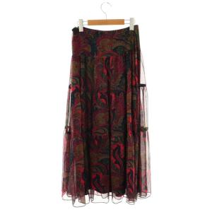 LAUREN RALPH LAUREN ペイズリーシフォン総柄ロングスカート フレア マキシ ロング 0 紺 ネイビー 赤 レッド /AT OS