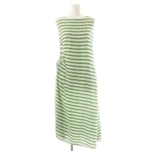 24SS エフェクトボーダー サイドドレープワンピース ロング ノースリーブ 36 ライトグレージュ 緑