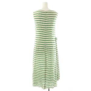 TOMORROWLAND collection 24SS エフェクトボーダー サイドドレープワンピース ロング ノースリーブ 36 ライトグレージュ 緑