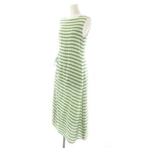 TOMORROWLAND collection 24SS エフェクトボーダー サイドドレープワンピース ロング ノースリーブ 36 ライトグレージュ 緑