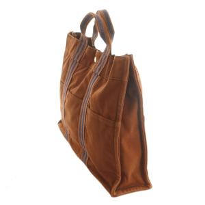 HERMES フールトゥ MM トートバッグ コットンキャンバス 茶 紺 /MI OS OH