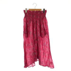 コットン総柄スカート ひざ丈 アシンメトリー 34 ピンク /DF OS