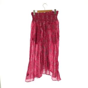 ISABEL MARANT ETOILE コットン総柄スカート ひざ丈 アシンメトリー 34 ピンク /DF OS