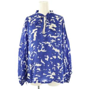 ブラウス 長袖 プルオーバー 総柄 スキッパー 36 青 白 /NR OS