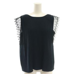 レースコンビプリーツクルーネックブラウス ノースリーブ プルオーバー 36 ネイビー /MY OS