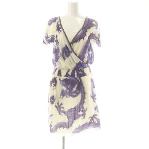 総柄 パワーネット 半袖 ワンピース ミニ 0 オフホワイト ブルーパープル /DF OS