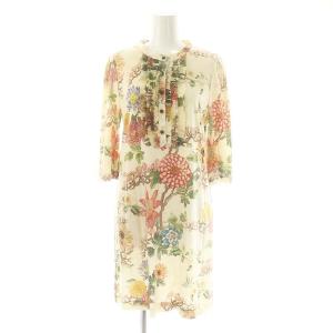 総柄 フリル ワンピース ひざ丈 0 アイボリー マルチカラー /DF OS