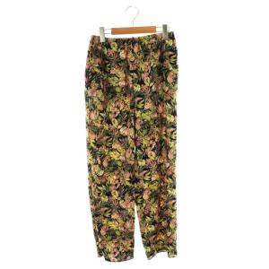 ボタニカルフラワーパンツ ストレート イージー F 黒 ブラック 緑 グリーン /AT OS