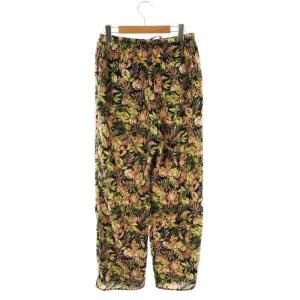 SLOBE IENA ボタニカルフラワーパンツ ストレート イージー F 黒 ブラック 緑 グリーン /AT OS