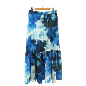 25SS ニュアンスフラワープリントスカート フレア マキシ ロング F 青 ブルー /AT OS