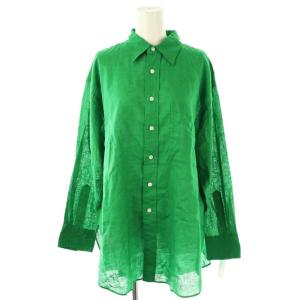24SS コットンリネンルーズシャツ スタンドカラー 長袖 F 緑 グリーン /AT OS