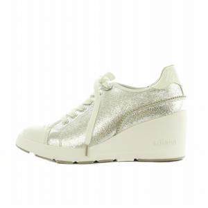 プラス + ヒールアップスニーカー シルバー箔人工皮革 軽量 US6.5 23.5cm シルバー色 白