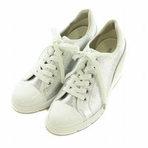DIANA プラス + ヒールアップスニーカー シルバー箔人工皮革 軽量 US6.5 23.5cm シルバー色 白