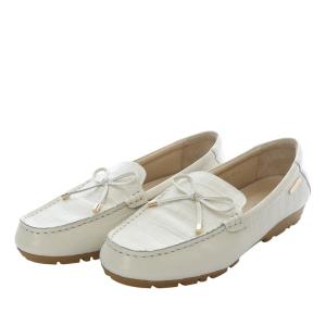 25SS リボンモチーフモカシン フラットシューズ クロコ型押し レザー 23.5cm ホワイト 651109