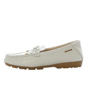 himiko 25SS リボンモチーフモカシン フラットシューズ クロコ型押し レザー 23.5cm ホワイト 651109