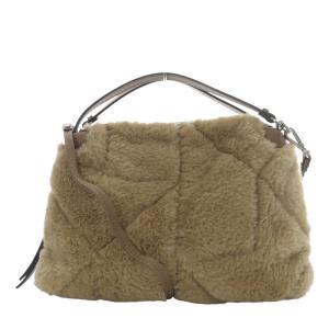 ALIFA M フェイクファー 2WAY ハンドバッグ ショルダーバッグ 斜め掛け キャメル /YO1