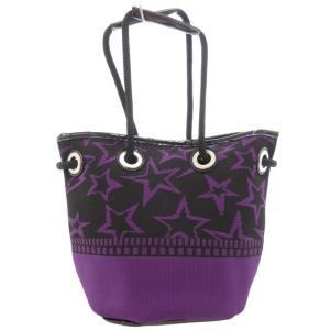 ANNA SUI タグ付き ハンドバッグ 巾着 肩掛け ポーチ付 キャンバス スター柄 紫 パープル 黒 ブラック /GV