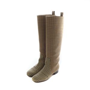 ロングブーツ 千鳥格子 レザー 35.5 ブラウン