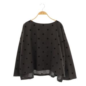 ドットフロッキーワイドプルオーバーブラウス 長袖 チャコールグレー ダークブラウン /DO OS