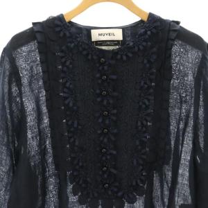 MUVEIL レースチュニックワンピース リネン 38 ネイビー