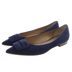 FIBBIA フラットシューズ パンプス ポインテッドトゥ スエード 36.5 紺 ネイビー /SR41