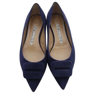 PELLICO FIBBIA フラットシューズ パンプス ポインテッドトゥ スエード 36.5 紺 ネイビー /SR41