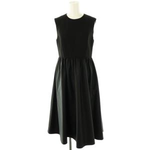 24SS ウエストギャザードッキングワンピース ロング ノースリーブ 32 ブラック /HK OS