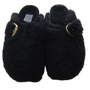 BIRKENSTOCK BOSTON BIG BUCKLE TEDDY サンダル 24cm 黒 ブラック /SR34