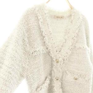 Apuweiser-riche 23AW ラメツイードニットジャケット ノーカラー 1 ホワイト /HK OS SH