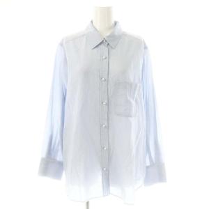 23SS リネン混パール釦ロングスリーブブラウス 長袖 1 ライトブルー /HK OS