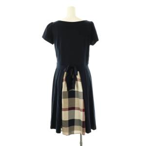 BLUE LABEL CRESTBRIDGE チェック切り替え バックリボンワンピース ドッキング 36 ネイビー /MY OS