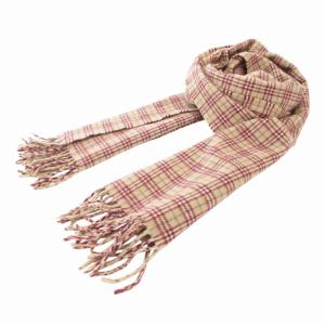 マフラー チェック ロゴ 刺繍 フリンジ ベージュ /HO AA