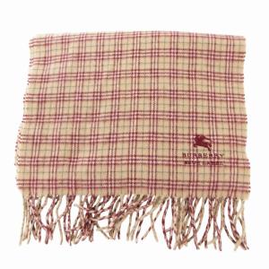 BURBERRY BLUE LABEL マフラー チェック ロゴ 刺繍 フリンジ ベージュ /HO AA