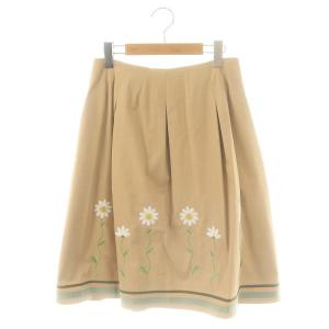 リネン混 花柄刺繍 フレアスカート 40 ベージュ 緑 白 /MI OS
