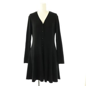 フレアロングニットカーディガン Vネック 36 ブラック /DF OS