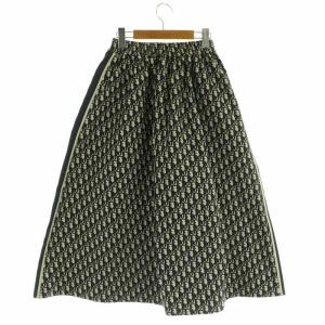 Christian Dior オブリーク ジャガードスカート 34 グレージュ ネイビー 127J24A2970