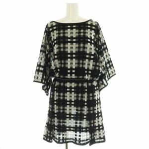チェック柄シースルーココボタンニットワンピース 34 ブラック ホワイト