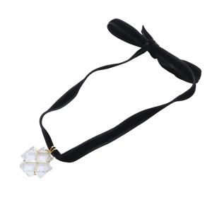 クロス クリスタル ネックレス チョーカー K18 黒 ブラック クリア /SR32