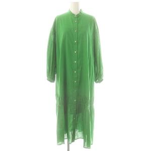 22SS コットンボイルワンピース ボリュームスリーブ インナー付 36 グリーン /MY OS