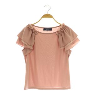 24SS ラッフルスリーブブラウス 半袖 プルオーバー ボートネック 38 ピンク /MY OS