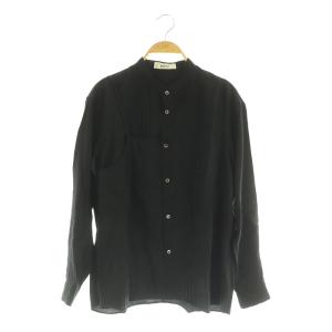 24AW キャミレイヤード風ピンタックブラウス 長袖 バンドカラー M ブラック /MY OS