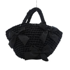 24SS テープ編みリボンミニバッグ サテン 黒 ブラック /UO