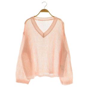 リネンVネックローゲージニットプルオーバー サマーニット 長袖 ボリュームスリーブ F ピンク /MY